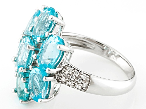 Pre-Owned 4.76ctw Oval Paraiba Color Apatite With .18ctw Round White Zircon Sterling Silver Ring - Size 12