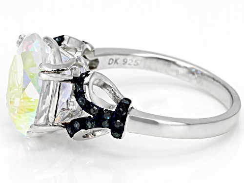 Pre-Owned 5.61ct Oval Mercury Mist(R) Topaz with .13ctw Blue Diamonds Rhodium Over Silver Ring - Size 9