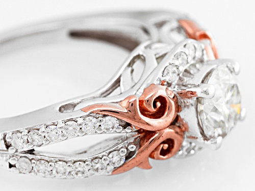 Pre-Owned Moissanite Fire® 1.12ctw Dew Platineve™ And 14k Rose Gold Over Silver  Ring - Size 7