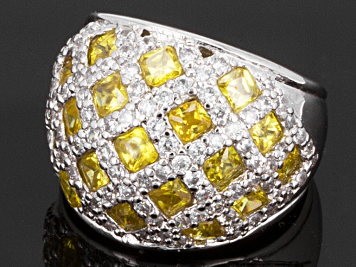 Pre-Owned Bella Luce ® 7.60ctw Yellow & White Diamond Simulant Rhodium Over Sterling Silver Ring - Size 5