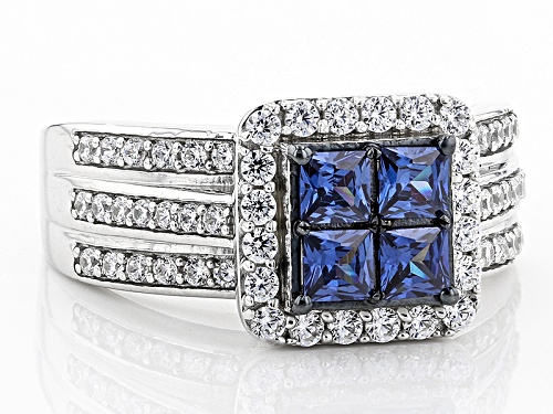 Pre-Owned Bella Luce ® 2.20ctw Sapphire And White Diamond Simulants Rhodium Over Sterling Silver Rin - Size 12