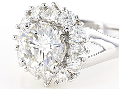Pre-Owned Moissanite Fire® 3.36ctw Diamond Equivalent Weight Round And Trillion Cut Platineve™ Ring - Size 11
