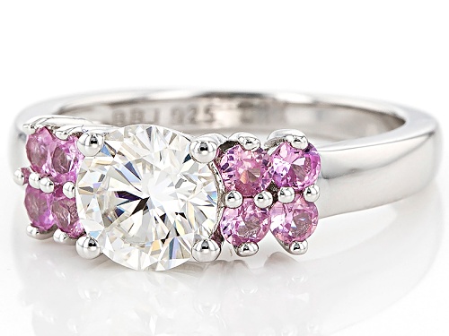 Pre-Owned Moissanite Fire® 1.20ct Dew And .63ctw Pink Sapphire Platineve™ Ring - Size 11