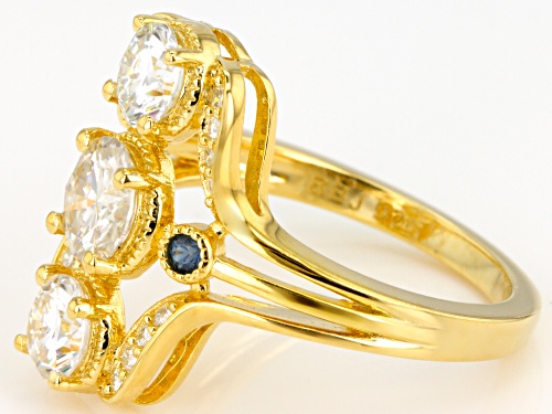 Pre-Owned Moissanite Fire® 1.96ctw Dew And .10ctw  Blue Sapphire 14k Yellow Gold Over Silver Ring - Size 6