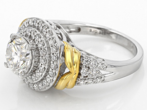Pre-Owned Moissanite Fire® 2.13ctw Dew Round Platineve™ And 14k Yellow Gold Over Platineve Ring - Size 8