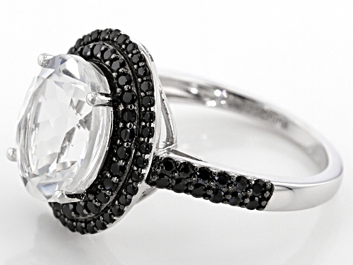 Pre-Owned 3.00CTW OVAL GOSHENITE WITH .78CTW ROUND BLACK SPINEL RHODIUM OVER SILVER RING - Size 9