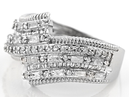 Pre-Owned .75ctw Round And Baguette White Diamond Rhodium Over Sterling Silver Ring - Size 8