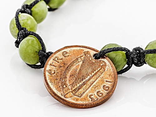 Pre-Owned Artisan Collection Of Ireland™ Connemara Marble Bead & Copper Coin Adjustable Shamballa Br
