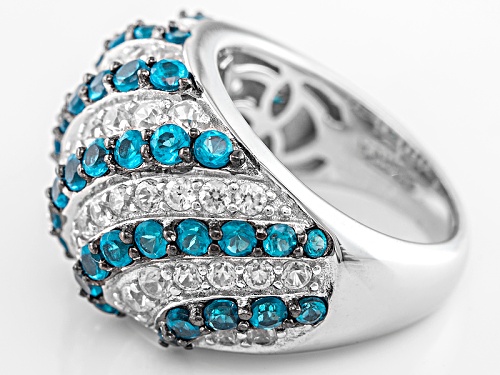 Pre-Owned 2.03ctw Round Neon Apatite With 1.63ctw Round White Zircon Sterling Silver Dome Ring - Size 5