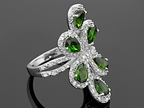 Pre-Owned 2.76ctw Pear Shape Russian Chrome Diopside With .45ctw Round White Zircon Sterling Silver - Size 11