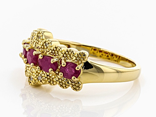 Pre-Owned 1.06ctw oval Burmese ruby with .01ctw round white diamond accent 18k gold over silver band - Size 5