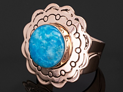 Pre-Owned Southwest Style By Jtv™ Cabochon Round Morenci Turquoise 18k Rose Gold Over Sterling Silve - Size 7