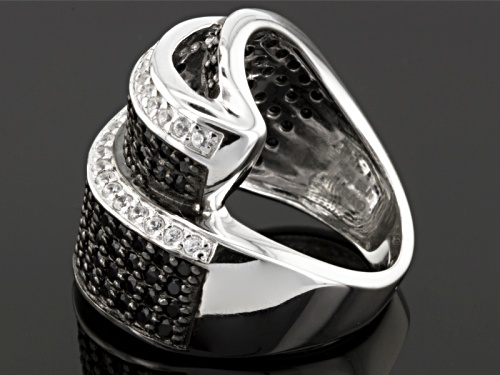 Pre-Owned 1.19ctw Round Black Spinel With .20ctw Round White Zircon Sterling Silver Crossover Ring - Size 5