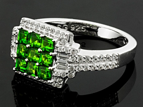 Pre-Owned .76ctw Square Russian Chrome Diopside With .59ctw Round White Zircon Sterling Silver Ring - Size 11
