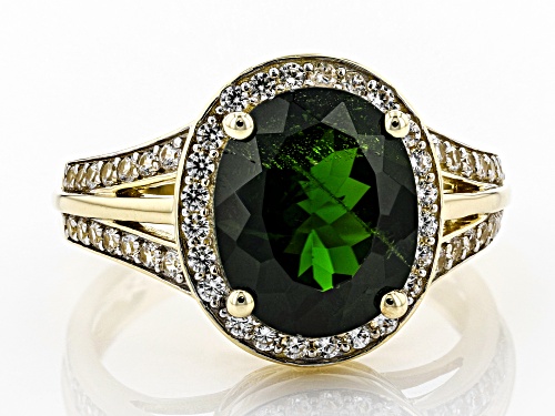 Pre-Owned 3.15ct Oval Russian Chrome Diopside With .44ctw Round White Zircon 10k Yellow Gold Ring - Size 8