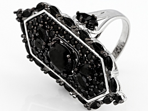 Pre-Owned 5.96ctw Mixed Shape Black Spinel Rhodium Over Sterling Silver Ring - Size 8