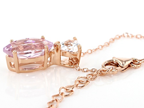 Pre-Owned 2.55CT MARQUISE KUNZITE WITH .34CTW HERKIMER QUARTZ 18K ROSE GOLD OVER SILVER PENDANT/CHAI