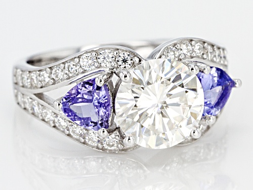Pre-Owned MOISSANITE FIRE® 2.92CTW AND .86CTW TANZANITE PLATINEVE® RING - Size 10
