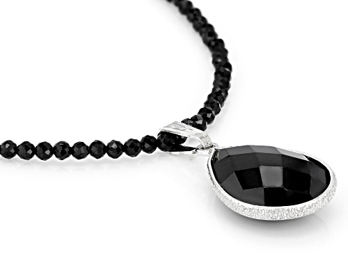 Pre-Owned 10.00ct Pear Shape Checkerboard Drop With 17.00ctw Black Spinel Rondelle Bead Silver Neckl - Size 17