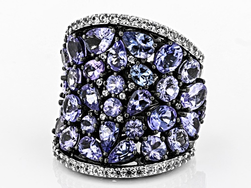 Pre-Owned 6.84ctw Mixed Shapes Tanzanite & .84ctw Zircon Rhodium Over Sterling Silver Band Ring - Size 6