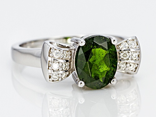 Pre-Owned 1.67ct Russian Chrome Diopside With .77ctw Lab Created Moissanite Rhodium Over Sterling Si - Size 10
