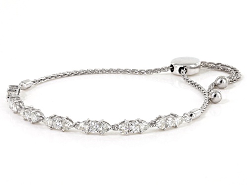 Pre-Owned Moissanite Fire® 1.96ctw Dew Trillion Cut And Round Platineve ™ Adjustable Bracelet