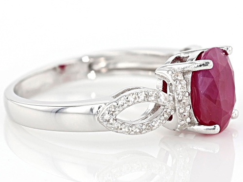 Pre-Owned 2.00CT OVAL BURMA RUBY WITH .36CTW ROUND WHITE ZIRCON RHODIUM OVER SILVER RING - Size 9