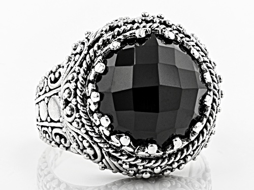 Pre-Owned Artisan Collection Of Bali™ 7.23ct Round, Checkerboard Cut Black Spinel Silver Solitaire R - Size 6