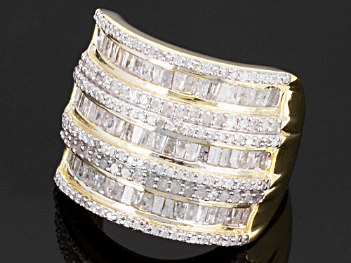 Pre-Owned 2.00ctw Baguette, & Round Diamond 14k Yellow Gold Over Sterling Silver Wide Band - Size 5