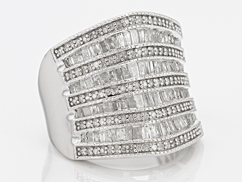 Pre-Owned 1.55ctw Round And Baguette White Diamond Rhodium Over Sterling Silver Ring - Size 7