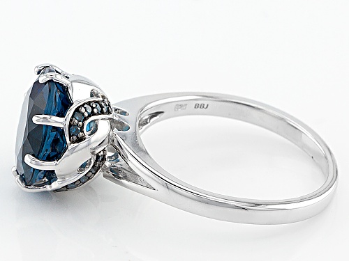 Pre-Owned 5.19ct Round London Blue Topaz And .11ctw Round Blue Diamond Sterling Silver Ring - Size 11