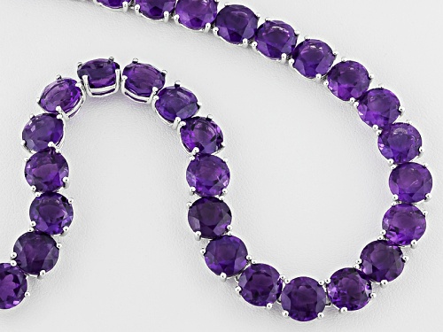 Pre-Owned 88.11ctw Round African Amethyst Sterling Silver Tennis Style Necklace - Size 18