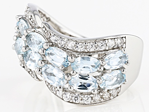 Pre-Owned 2.38ctw Oval Aquamarine With .62ctw Round White Zircon Sterling Silver Band Ring - Size 9