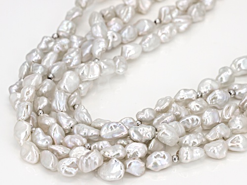Pre-Owned 3-10mm White Cultured Freshwater Pearl Rhodium Over Silver 18 Inch Multi-Strand Necklace - Size 18