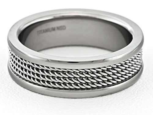 Pre-Owned 6mm Polished Titanium With Wire Mesh Center Inlay Comfort Fit Men's Band - Size 6