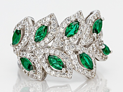 Pre-Owned Bella Luce® 3.46ctw Emerald and White Diamond Simulants Rhodium Over Sterling Silver Ring - Size 11