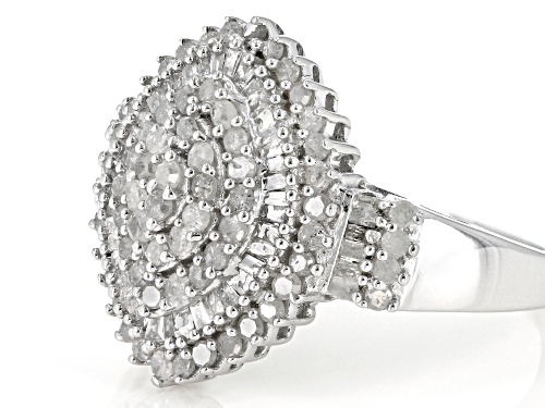 Pre-Owned 1.00ctw Round and Baguette White Diamond Rhodium over Sterling Silver Ring - Size 6