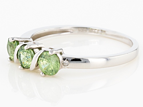 Pre-Owned .69ctw Round Demantoid Garnet And .01ctw Round 2 White Diamond Accent 3-Stone Silver Ring - Size 9