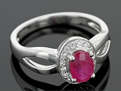 Pre-Owned .64ct Oval Mahaleo® Ruby With .15ctw Round White Zircon Sterling Silver Ring - Size 8