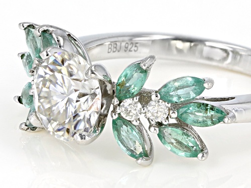 Pre-Owned Moissanite Fire® 1.32ctw Dew With .70ctw Treated Zambian Emerald Platineve™ Ring - Size 7