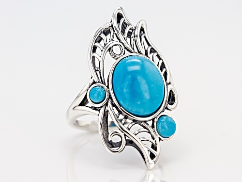 Pre-Owned Southwest Style by JTV™ oval and round Sleeping Beauty turquoise rhodium over sterling sil - Size 5