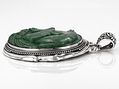 Pre-Owned Artisan Gem Collection Of Bali™ 43x29mm Oval Carved Amazonite Dolphin Silver Pendant