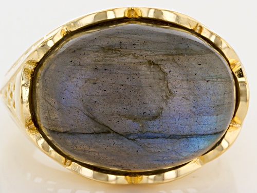 Pre-Owned Moda Al Massimo® 18k Yellow Gold Over Bronze Oval Labradorite Signet Ring - Size 8