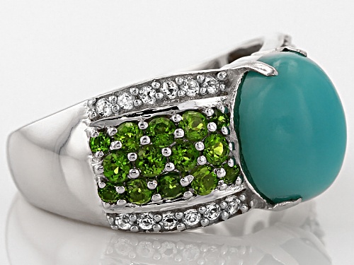 Pre-Owned 10x8mm Oval Turquoise With .88ctw Chrome Diopside And .24ctw White Topaz Sterling Silver R - Size 7