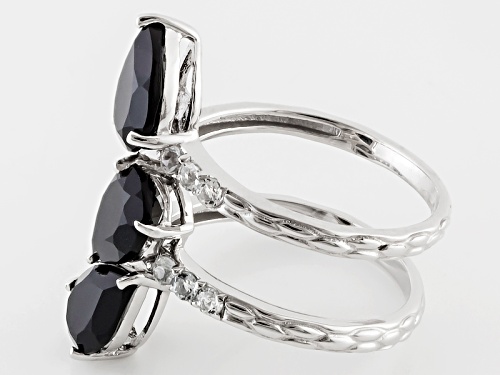 Pre-Owned  Pear Shape Black Onyx With .36ctw Oval White Topaz Sterling Silver Ring - Size 6