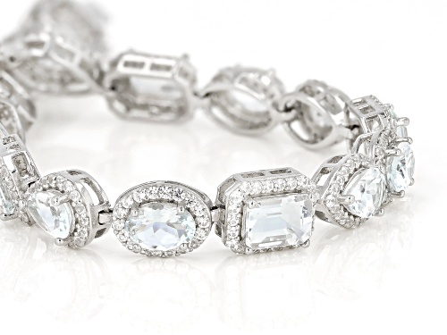 Pre-Owned 10.88ctw Pear Shape, Oval And Emerald Cut Aquamarine With 3.92ctw Round White Zircon Silve - Size 8