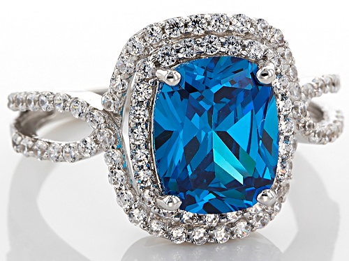 Pre-Owned Bella Luce ®Esotica™6.00ctw Neon Apatite And White Diamond Simulants Rhodium Over Sterling - Size 5