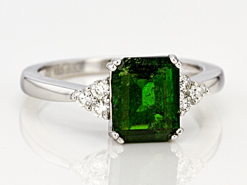 Pre-Owned 1.98CT EMERALD CUT RUSSIAN CHROME DIOPSIDE WITH .15CTW ROUND MOISSANITE STERLING SILVER RI - Size 12