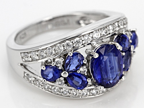 Pre-Owned 2.75CTW MIXED SHAPE NEPALESE KYANITE WITH 1.00CTW ROUND WHITE ZIRCON STERLING SILVER RING - Size 5