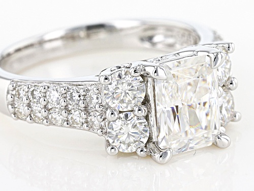 Pre-Owned Moissanite Fire® 2.84ctw Diamond Equivalent Weight Radiant Cut And Round Platineve™ Ring - Size 10